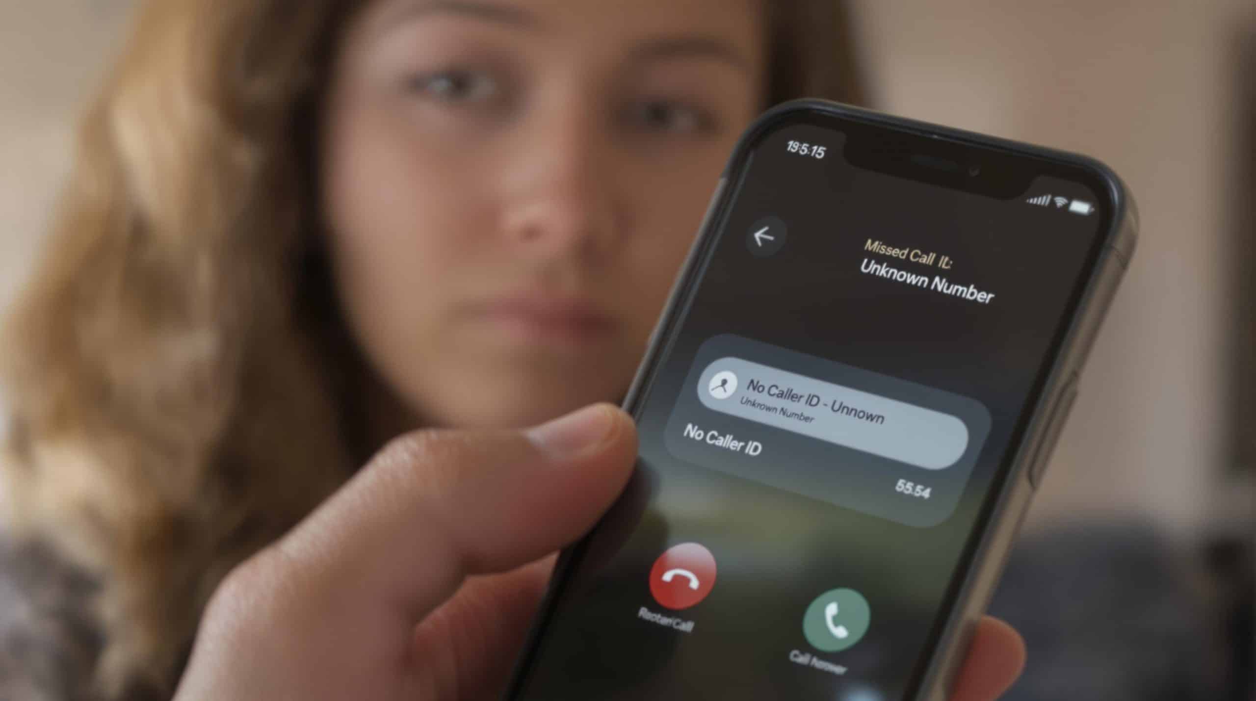 Missed call from unknown number on a smartphone.